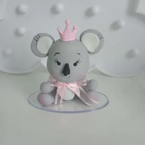Mini Topo de Bolo Coala com Coroa de Biscuit para Menina