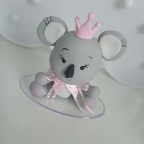 Mini Topo de Bolo Coala com Coroa de Biscuit para Menina