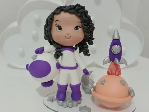 Topo de Bolo Astronauta Menina de Biscuit