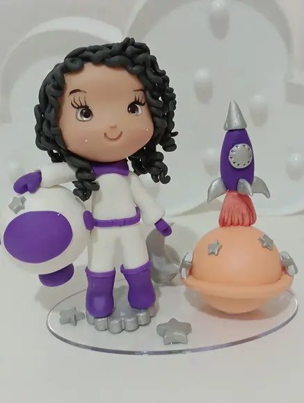 Topo de Bolo Astronauta Menina de Biscuit