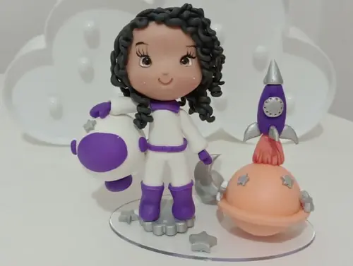 Topo de Bolo Astronauta Menina de Biscuit