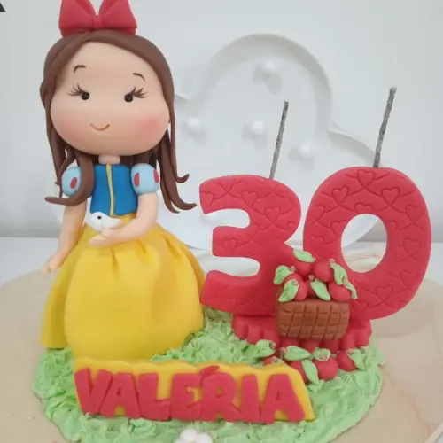 Topo de Bolo Branca de Neve com Vela e Nome Adulto