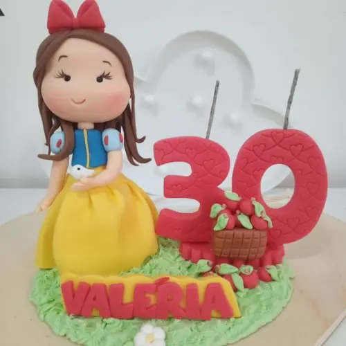 Topo de Bolo Branca de Neve com Vela e Nome Adulto
