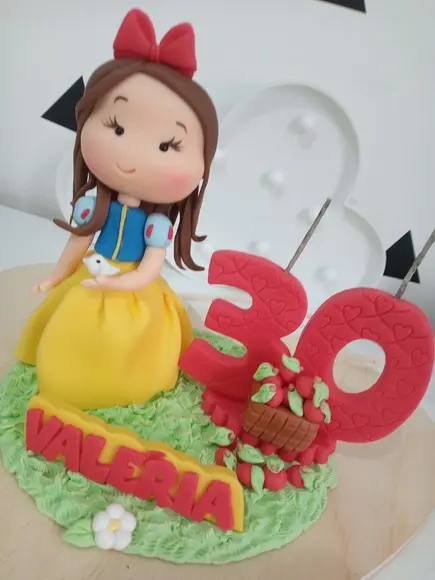 Topo de Bolo Branca de Neve com Vela e Nome Adulto