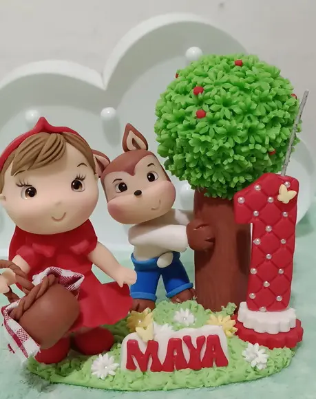 Topo de Bolo Chapeuzinho Vermelho de Biscuit com Vela e Nome