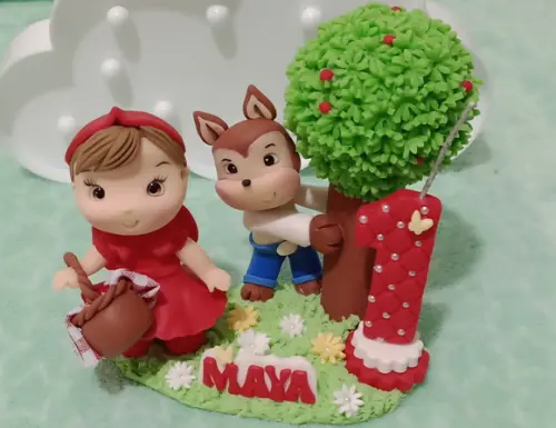 Topo de Bolo Chapeuzinho Vermelho de Biscuit com Vela e Nome