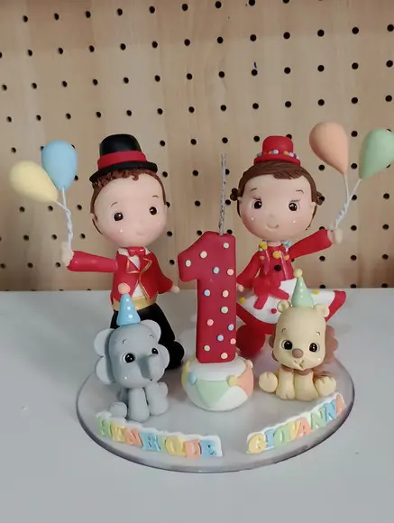 Topo de Bolo Circo de Biscuit para Gêmeos