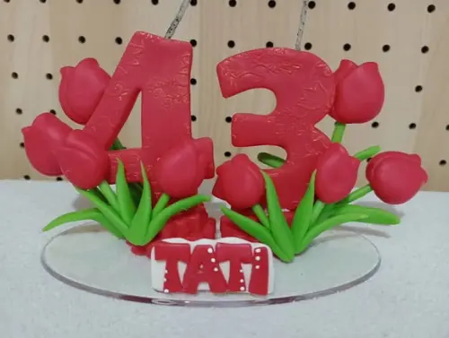 Topo de Bolo com Vela de Biscuit Festa Adulto Tulipas