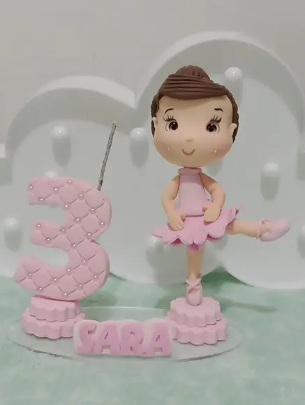 Topo de Bolo com Vela Bailarina de Biscuit