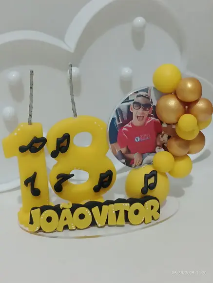 Topo de Bolo com Vela e Foto Personalizada
