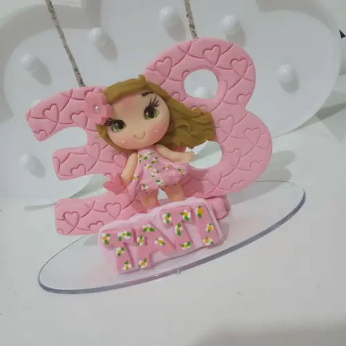 Topo de Bolo com Vela, Nome e Boneca para Festa Adulto