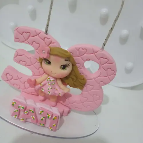 Topo de Bolo com Vela, Nome e Boneca para Festa Adulto