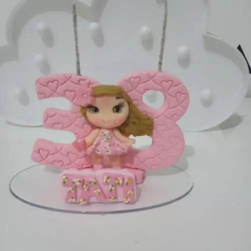 Topo de Bolo com Vela, Nome e Boneca para Festa Adulto