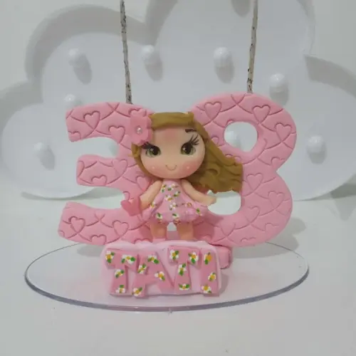 Topo de Bolo com Vela, Nome e Boneca para Festa Adulto
