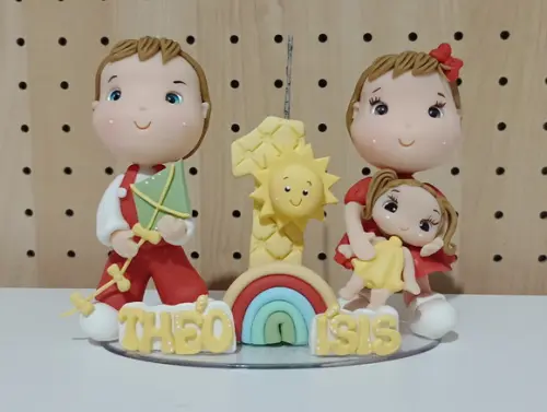 Topo de Bolo de Biscuit para Gêmeos Tema Raio de Sol