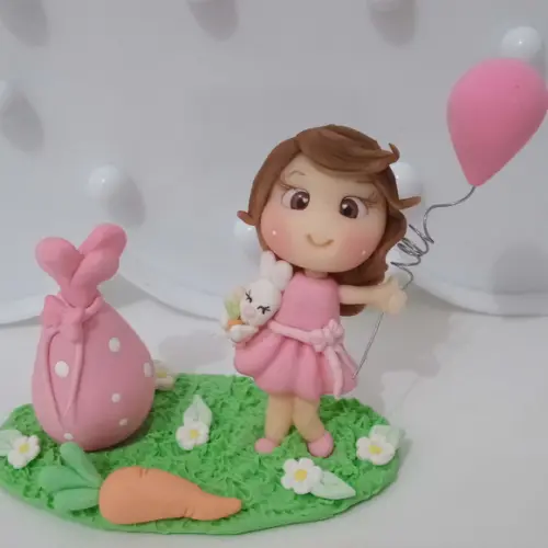 Topo de Bolo de Biscuit Menina Tema Páscoa