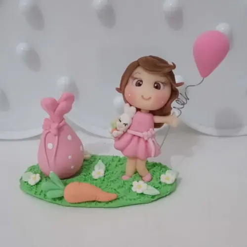Topo de Bolo de Biscuit Menina Tema Páscoa