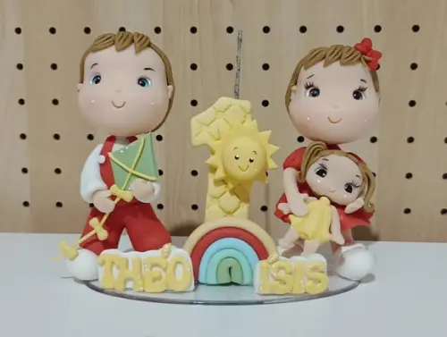 Topo de Bolo de Biscuit para Gêmeos Tema Raio de Sol