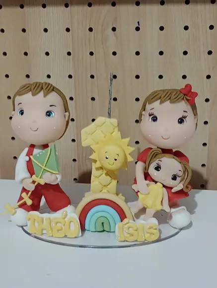 Topo de Bolo de Biscuit para Gêmeos Tema Raio de Sol