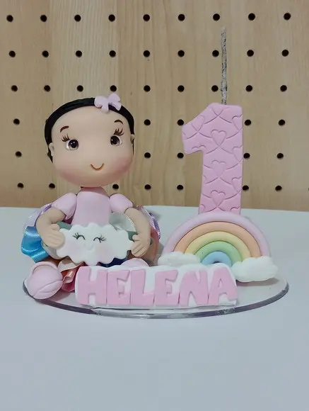 Topo de Bolo de Biscuit para Menina Tema Arco-íris com Nome