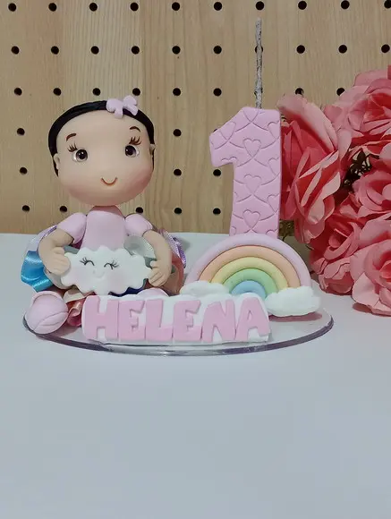 Topo de Bolo de Biscuit para Menina Tema Arco-íris com Nome