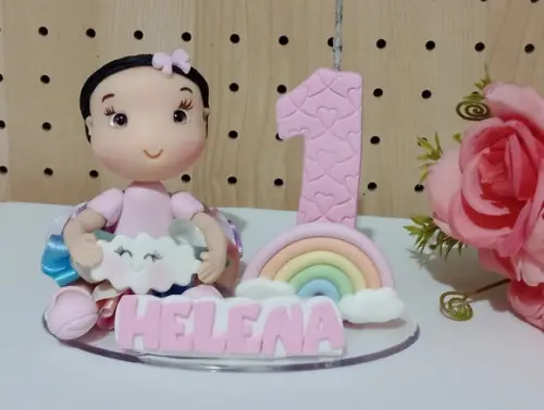 Topo de Bolo de Biscuit para Menina Tema Arco-íris com Nome