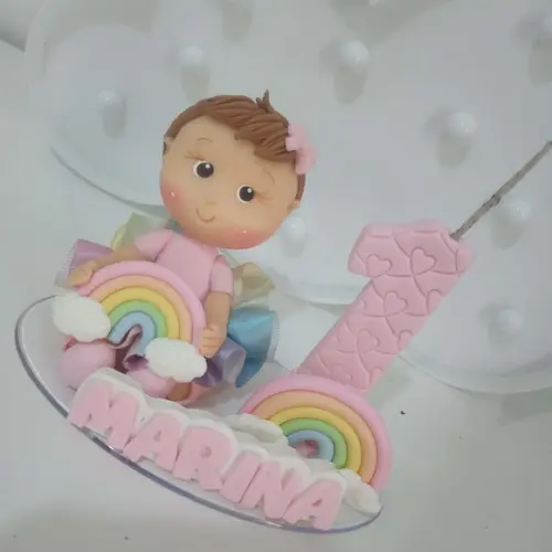 Topo de Bolo de Biscuit para Menina Tema Arco-íris com Nome