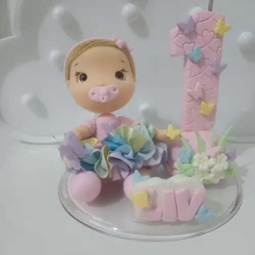 Topo de Bolo de Biscuit para Menina Tema Borboletas com Nome
