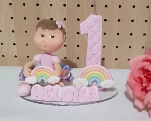 Topo de Bolo de Biscuit para Menina Tema Arco-íris com Nome