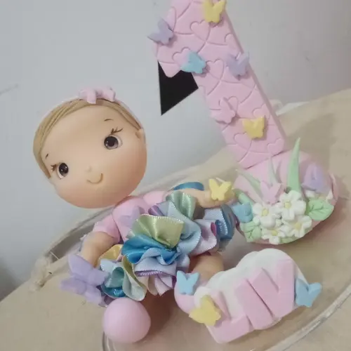 Topo de Bolo de Biscuit para Menina Tema Borboletas com Nome