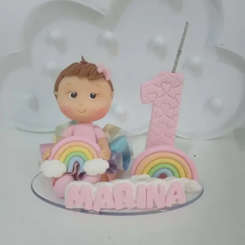 Topo de Bolo de Biscuit para Menina Tema Arco-íris com Nome
