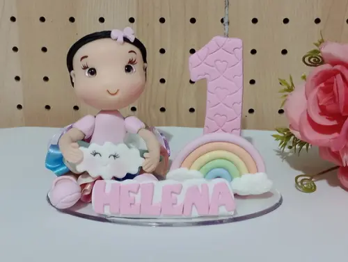 Topo de Bolo de Biscuit para Menina Tema Arco-íris com Nome