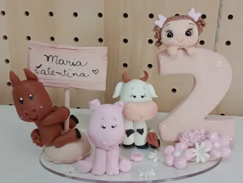 Topo de Bolo Fazendinha com Nome de Biscuit