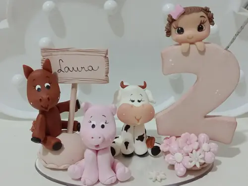 Topo de Bolo Fazendinha com Nome de Biscuit