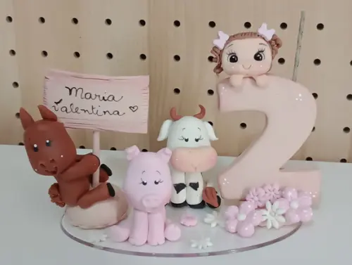 Topo de Bolo Fazendinha com Nome de Biscuit