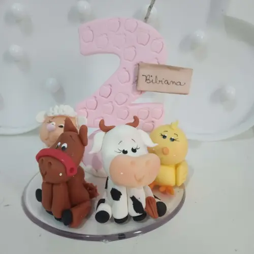 Topo de Bolo Fazendinha Rosa