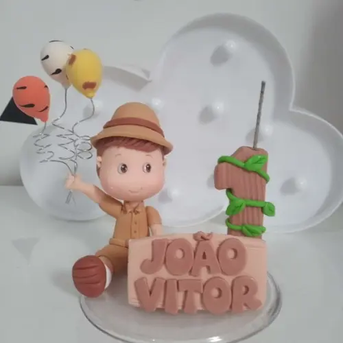 Topo de Bolo Festa Safari Menino com Balões