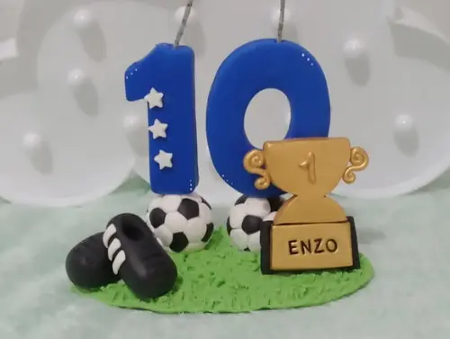Topo de Bolo Futebol de Biscuit com Vela Personalizada