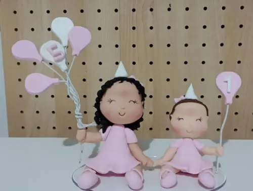 Topo de Bolo Irmãs com Balões da Idade