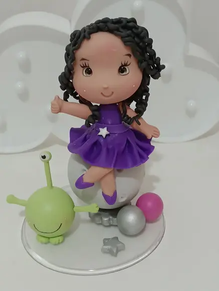 Topo de Bolo Galáxia Menina de Biscuit