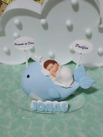 Topo de Bolo Jonas Bebê na Baleia Personalizado