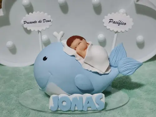 Topo de Bolo Jonas Bebê na Baleia Personalizado