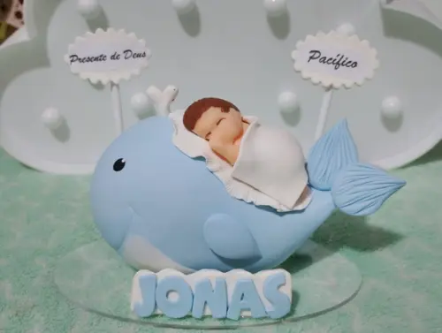 Topo de Bolo Jonas Bebê na Baleia Personalizado