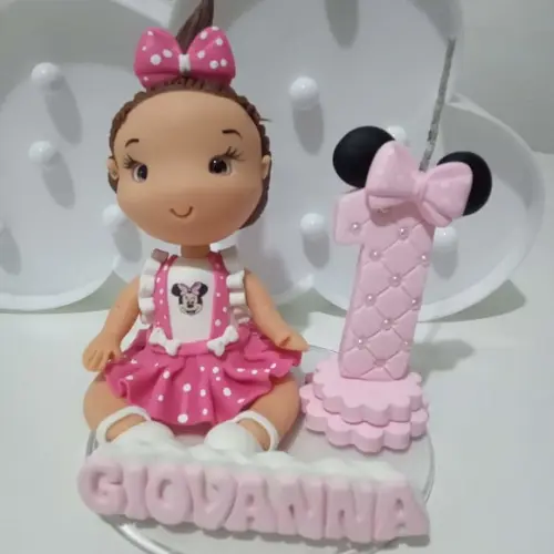 Topo de Bolo Menina com Vela e Nome