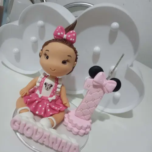 Topo de Bolo Menina com Vela e Nome