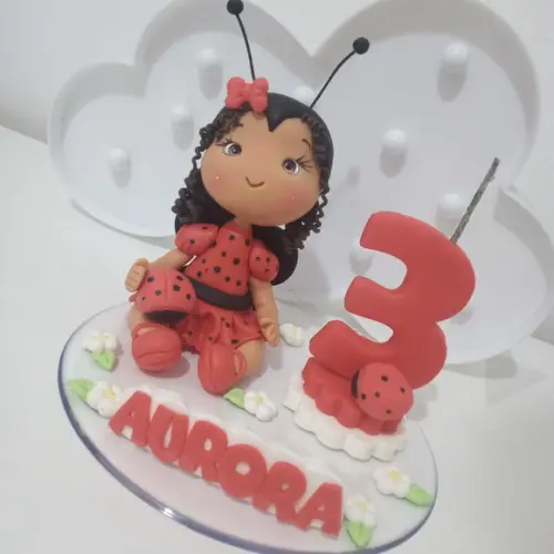 Topo de Bolo Menina Joaninha