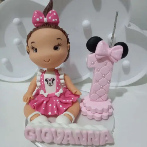 Topo de Bolo Menina com Vela e Nome