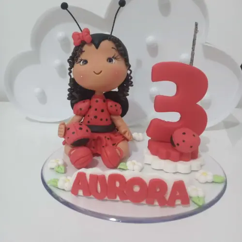 Topo de Bolo Menina Joaninha