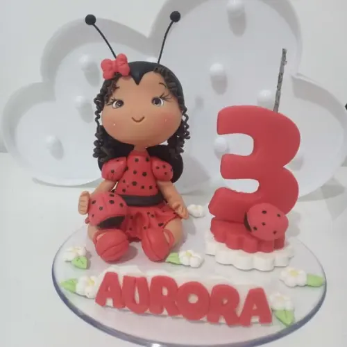 Topo de Bolo Menina Joaninha