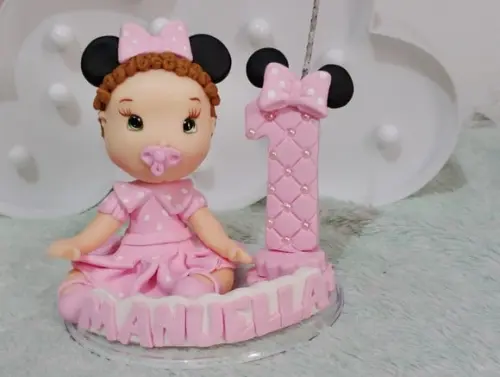 Topo de Bolo Menina para Festa Minnie Rosa